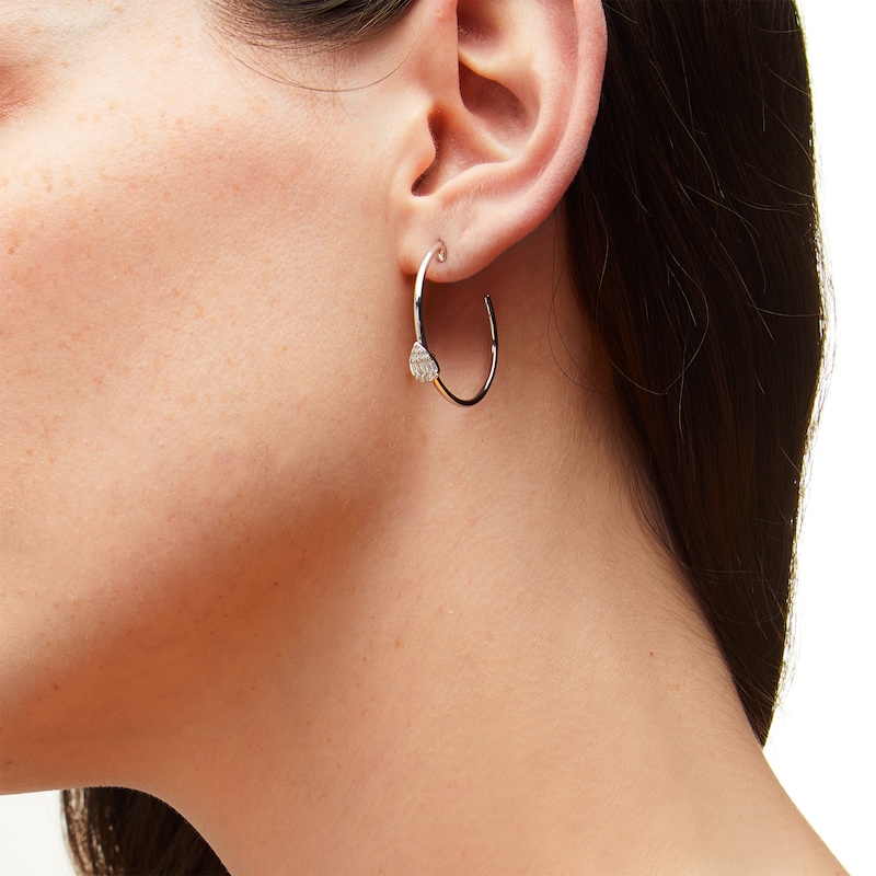 Main Image 2 of 1/4 CT. T.W. Diamond Pear-Shaped Composite J-Hoop Earrings in 10K White Gold