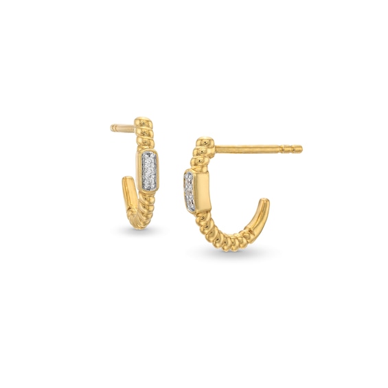 Diamond Accent Trio Rope-Textured J-Hoop Earrings in 10K Gold