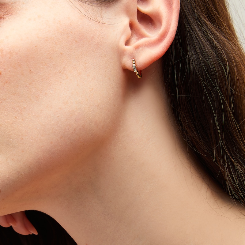 Main Image 2 of Diamond Accent Trio Rope-Textured J-Hoop Earrings in 10K Gold