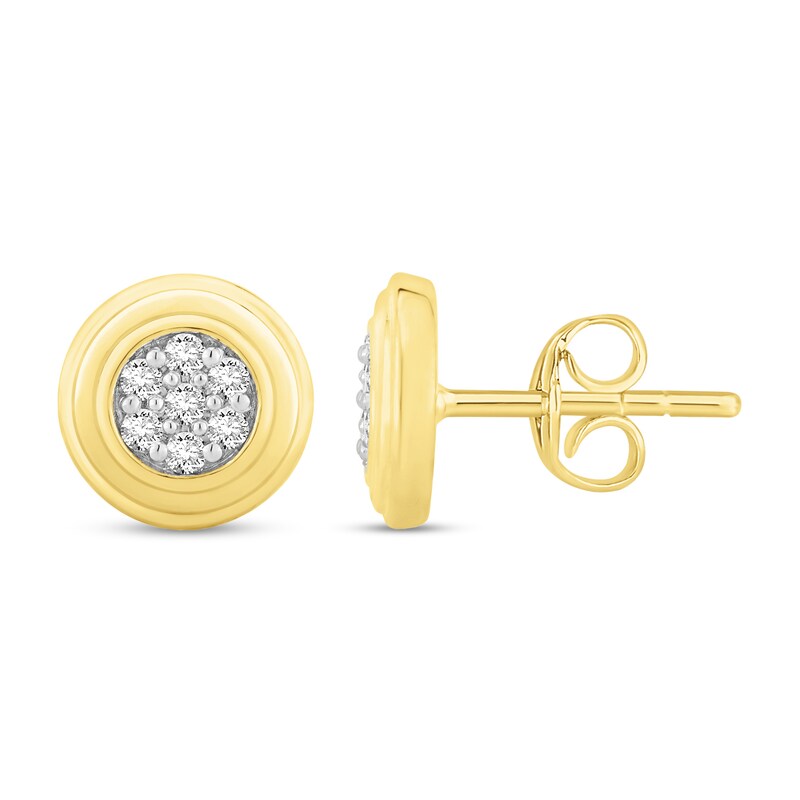 Main Image 1 of 1/4 CT. T.W. Certified Lab-Grown Multi-Diamond Grooved Frame Stud Earrings in 14K Gold (F/SI2)