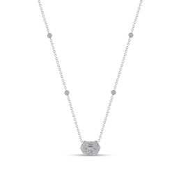 1/2 CT. T.W. Baguette- and Round-Cut Diamond Station Necklace in 10K White Gold - 18”