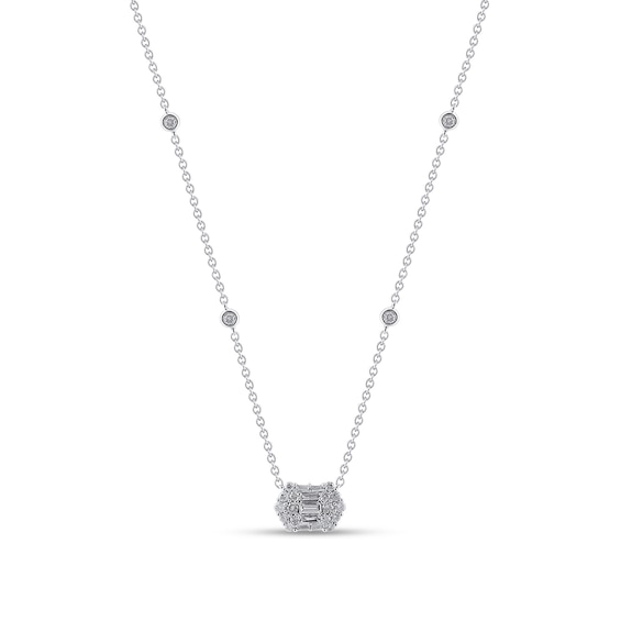 1/2 CT. T.w. Baguette- and Round-Cut Diamond Station Necklace in 10K White Gold - 18â