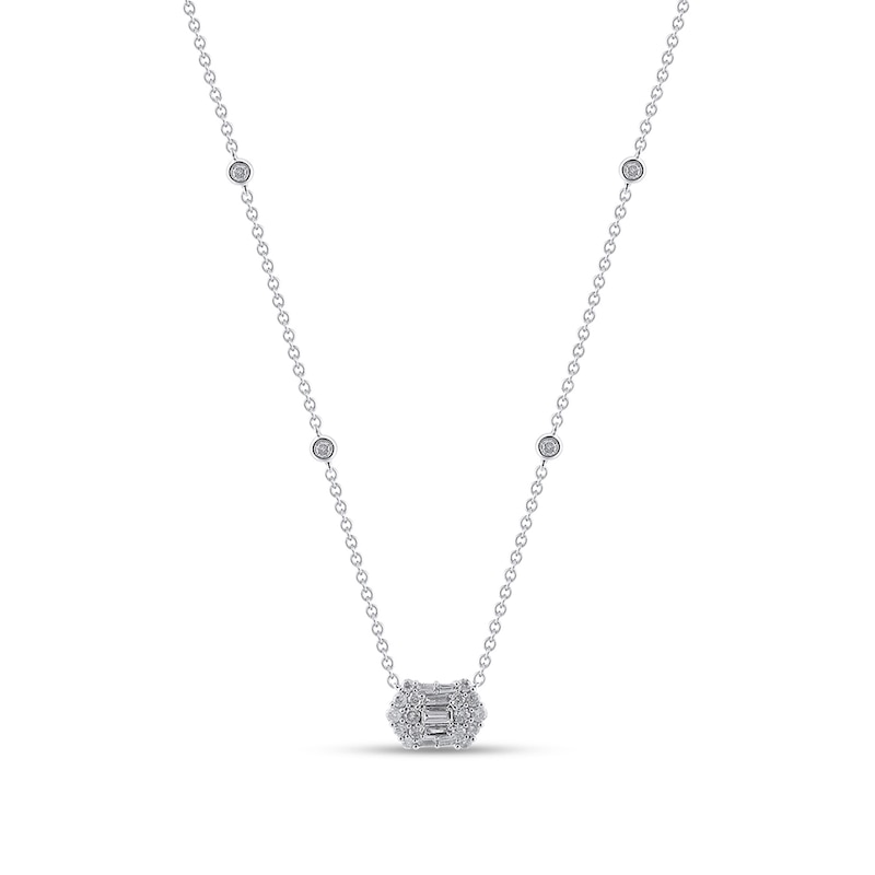Main Image 1 of 1/2 CT. T.W. Baguette- and Round-Cut Diamond Station Necklace in 10K White Gold - 18”