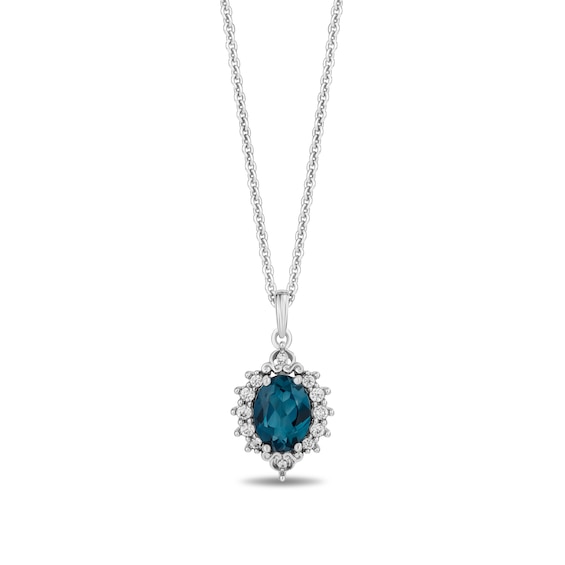 Enchanted Disney Cinderella Oval London Blue Topaz and 1/6 CT. T.w. Diamond Frame Pendant in Sterling Silver - 19â