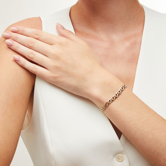 1 CT. T.w. Diamond and Polished Alternating Cuban Curb Chain Bracelet in 10K Gold - 7.25"