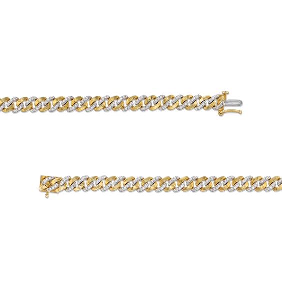 1 CT. T.w. Diamond and Polished Alternating Cuban Curb Chain Bracelet in 10K Gold - 7.25"