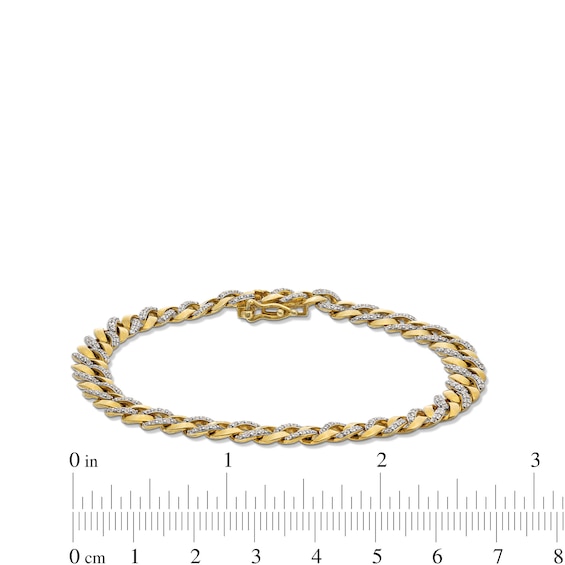 1 CT. T.w. Diamond and Polished Alternating Cuban Curb Chain Bracelet in 10K Gold - 7.25"
