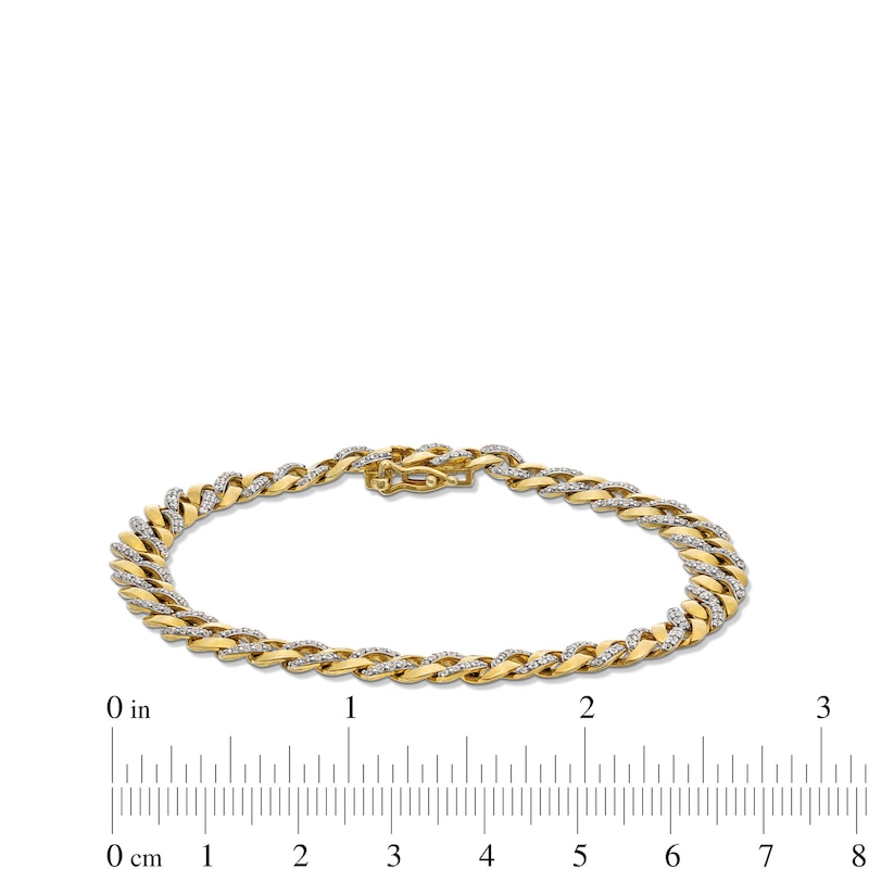 1 CT. T.W. Diamond and Polished Alternating Cuban Curb Chain Bracelet in 10K Gold - 7.25"