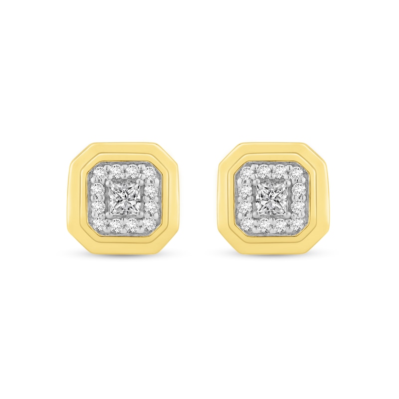 Main Image 1 of 1/4 CT. T.W. Princess-Cut and Round Certified Lab-Grown Multi-Diamond Octagon Stud Earrings in 14K Gold (F/SI2)
