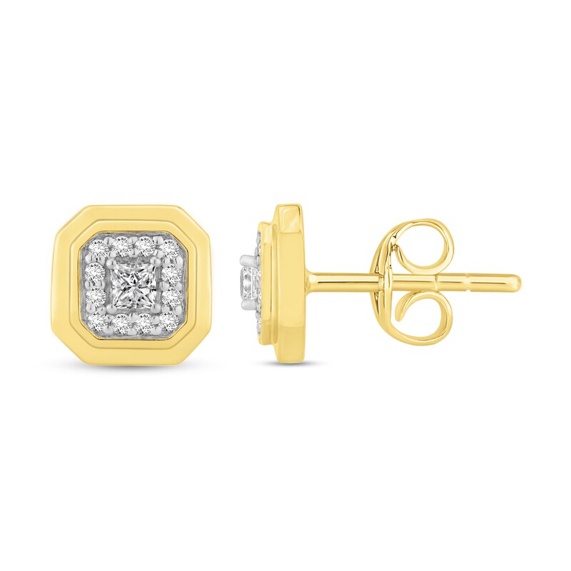 Main Image 2 of 1/4 CT. T.W. Princess-Cut and Round Certified Lab-Grown Multi-Diamond Octagon Stud Earrings in 14K Gold (F/SI2)
