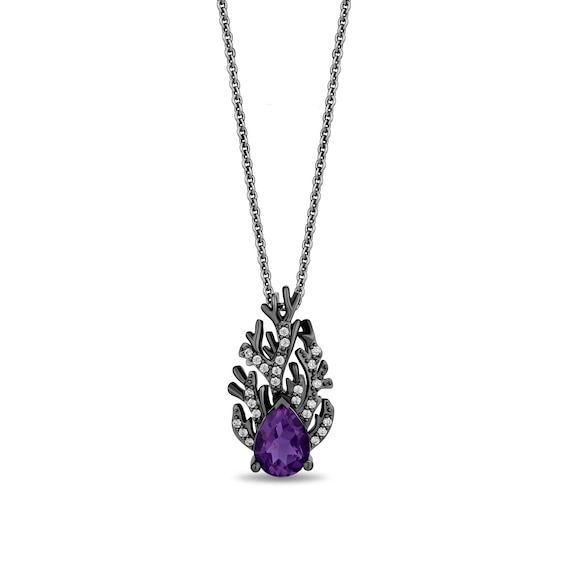 Enchanted Disney Villains Ursula Pear-Shaped Amethyst and 1/8 CT. T.w. Diamond Coral Pendant in Sterling Silver - 19â