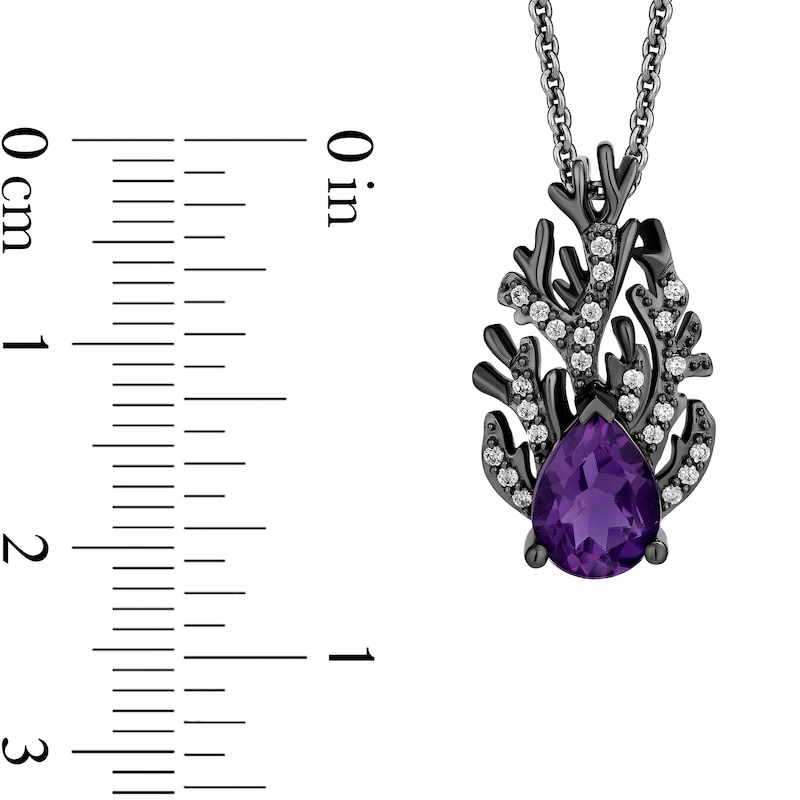 Main Image 3 of Enchanted Disney Villains Ursula Pear-Shaped Amethyst and 1/8 CT. T.W. Diamond Coral Pendant in Sterling Silver - 19”