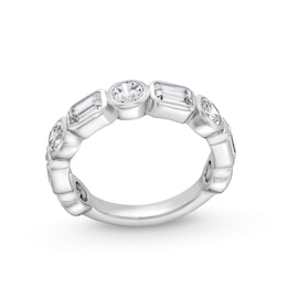 2-5/8 CT. T.W. Emerald-Cut and Round Certified Lab-Grown Diamond Bezel-Set Anniversary Band in 14K White Gold (F/VS2)