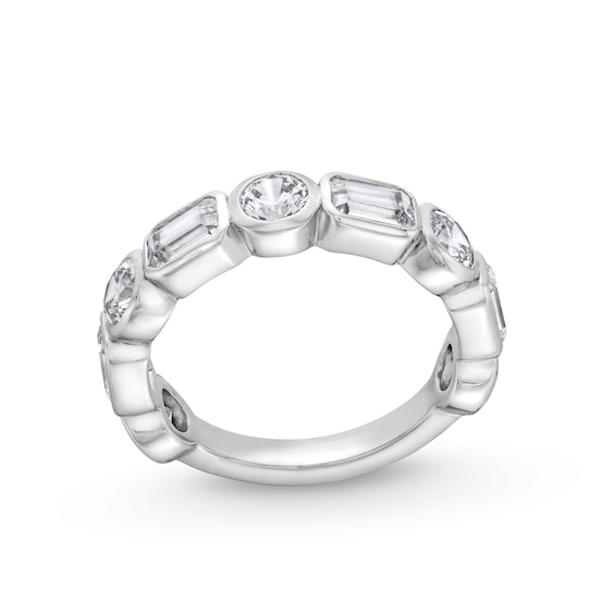 2-5/8 CT. T.w. Emerald-Cut and Round Certified Lab-Grown Diamond Bezel-Set Anniversary Band in 14K White Gold (F/Vs2)