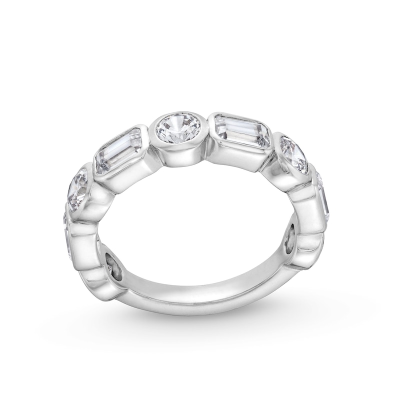 2-5/8 CT. T.W. Emerald-Cut and Round Certified Lab-Created Diamond Bezel-Set Anniversary Band in 14K White Gold (F/VS2)