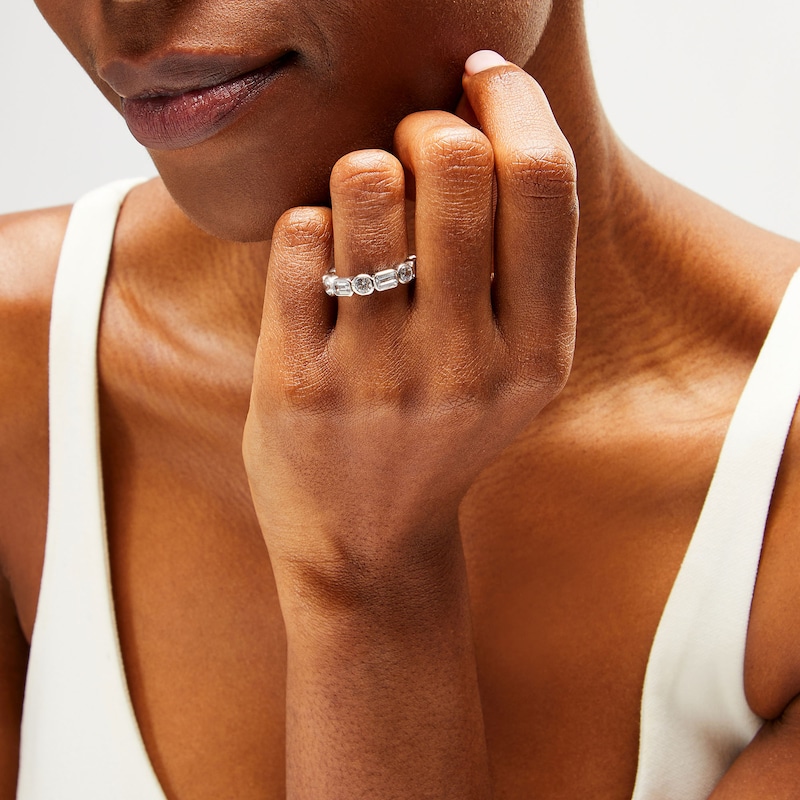 Main Image 2 of 2-5/8 CT. T.W. Emerald-Cut and Round Certified Lab-Grown Diamond Bezel-Set Anniversary Band in 14K White Gold (F/VS2)