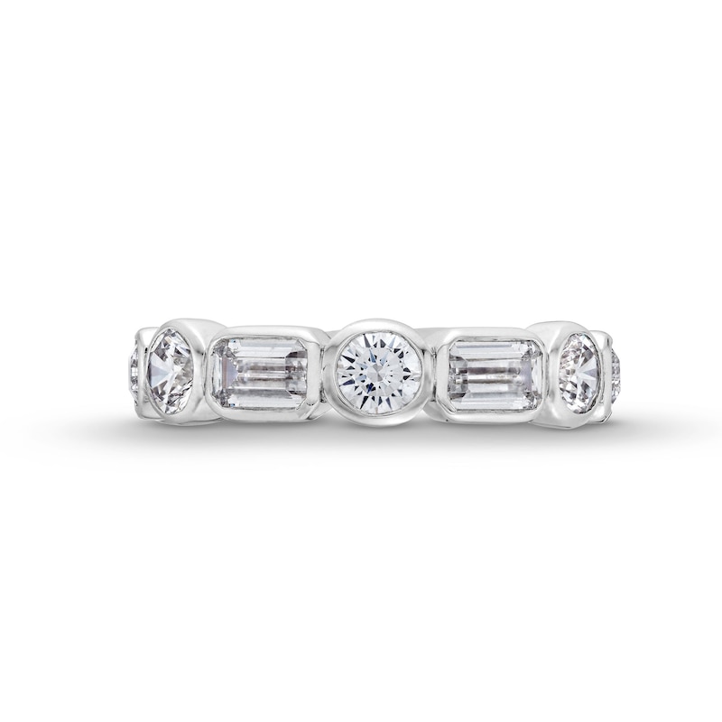 Main Image 4 of 2-5/8 CT. T.W. Emerald-Cut and Round Certified Lab-Grown Diamond Bezel-Set Anniversary Band in 14K White Gold (F/VS2)