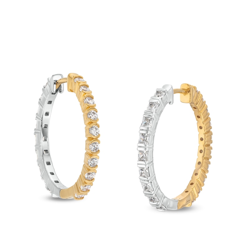 Main Image 1 of 1-5/8 CT. T.W. Princess-Cut and Round Certified Lab-Grown Diamond Reversible Hoop Earrings in 14K Two-Tone Gold
