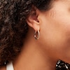 Thumbnail Image 2 of 1-5/8 CT. T.W. Princess-Cut and Round Certified Lab-Grown Diamond Reversible Hoop Earrings in 14K Two-Tone Gold