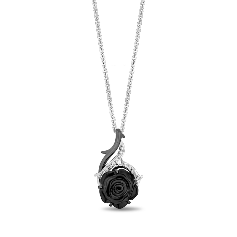 Collector’s Edition Enchanted Disney Sleeping Beauty 65th Anniversary Onyx and Diamond Rose Pendant in Sterling Silver