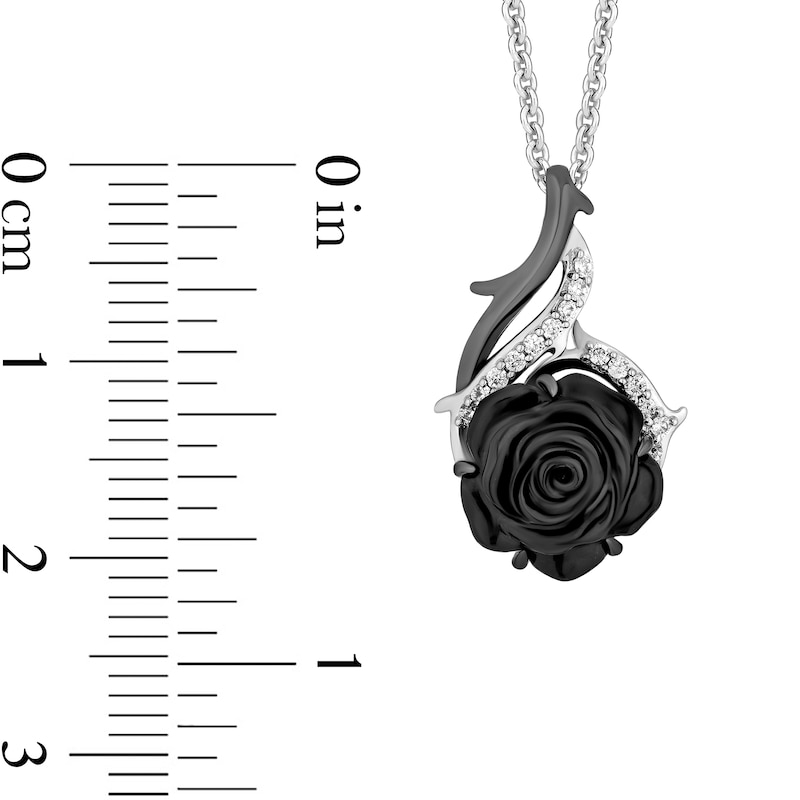 Collector’s Edition Enchanted Disney Sleeping Beauty 65th Anniversary Onyx and Diamond Rose Pendant in Sterling Silver