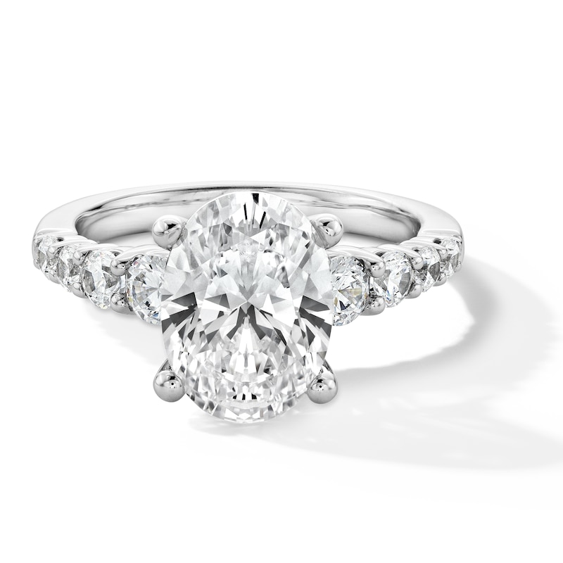 3-3/4 CT. T.W. Oval Certified Lab-Created Diamond Graduated Shank Engagement Ring in 14K White Gold (I/SI2)