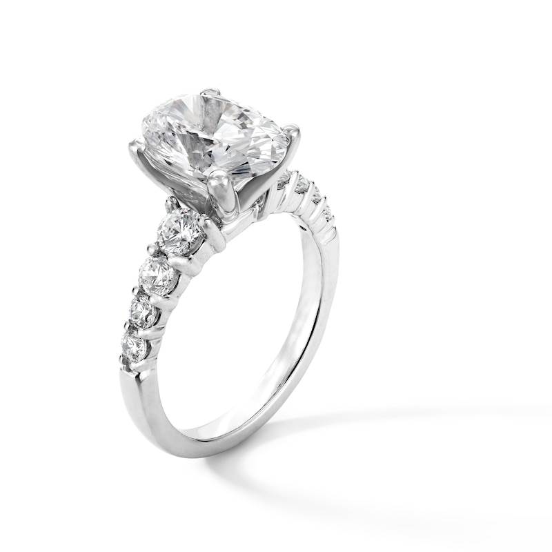 3-3/4 CT. T.W. Oval Certified Lab-Created Diamond Graduated Shank Engagement Ring in 14K White Gold (I/SI2)