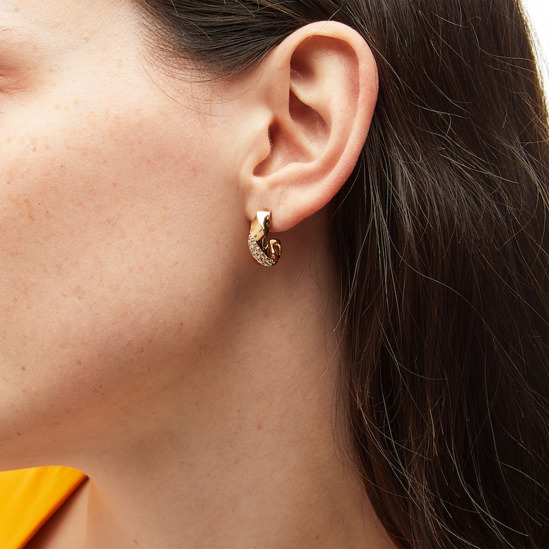 Main Image 2 of 1/2 CT. T.W. Diamond Double Row Twist J-Hoop Earrings in 10K Gold