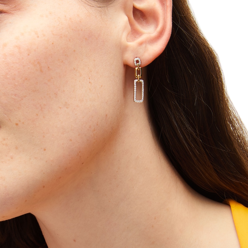 Main Image 2 of 1/3 CT. T.W. Diamond Graduated Chain Link Drop Earrings in 10K Gold