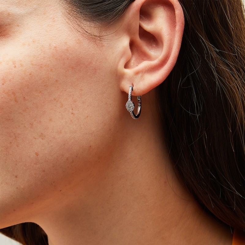 Main Image 2 of 1/3 CT. T.W. Marquise Multi-Diamond Station Hoop Earrings in 10K White Gold