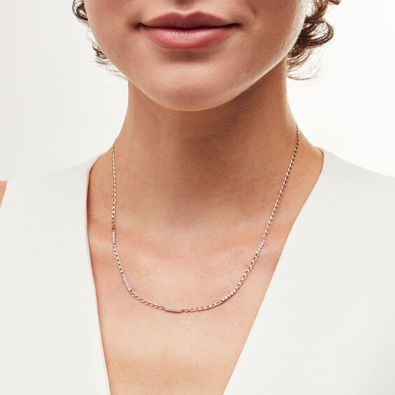1/2 CT. T.w. Diamond Bar Station Curb Chain Necklace in 10K Gold