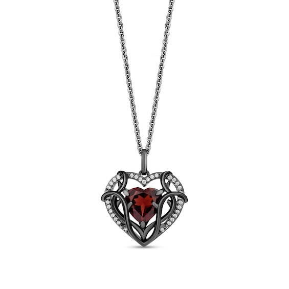 Enchanted Disney Villains Evil Queen Heart-Shaped Garnet and 1/8 CT. T.w. Diamond Frame Pendant in Sterling Silver