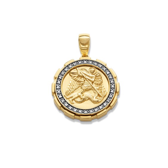 1/8 CT. T.w. Diamond Frame Saint Michael Medallion Necklace Charm in 10K Gold