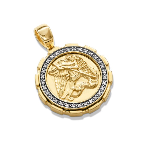 1/8 CT. T.w. Diamond Frame Saint Michael Medallion Necklace Charm in 10K Gold
