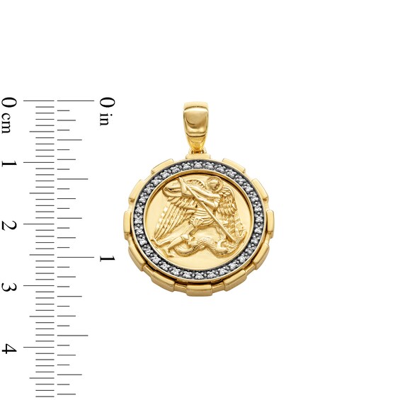 1/8 CT. T.w. Diamond Frame Saint Michael Medallion Necklace Charm in 10K Gold