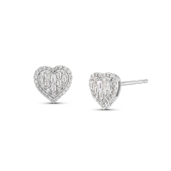 1/3 CT. T.w. Heart-Shaped Multi-Diamond Frame Stud Earrings in 10K White Gold