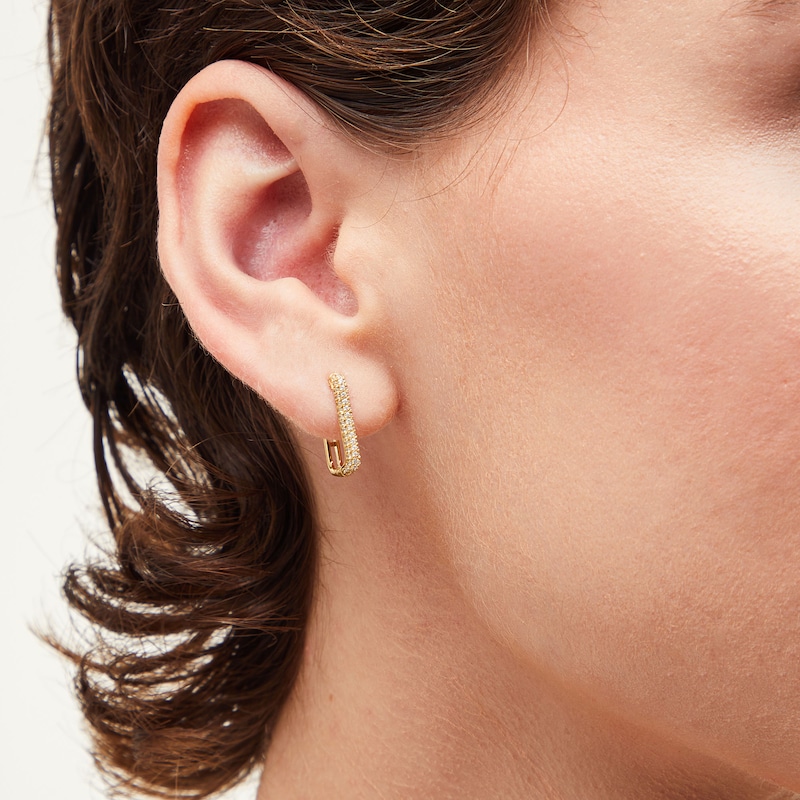 Main Image 2 of 1/3 CT. T.W. Diamond Triple Row Square Hoop Earrings in 10K Gold