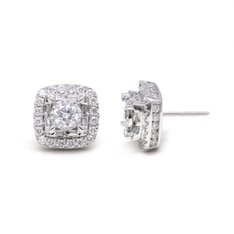 2 CT. T.W. Cushion-Shaped Certified Lab-Grown Multi-Diamond Frame Stud Earrings in 14K White Gold (F/SI2)