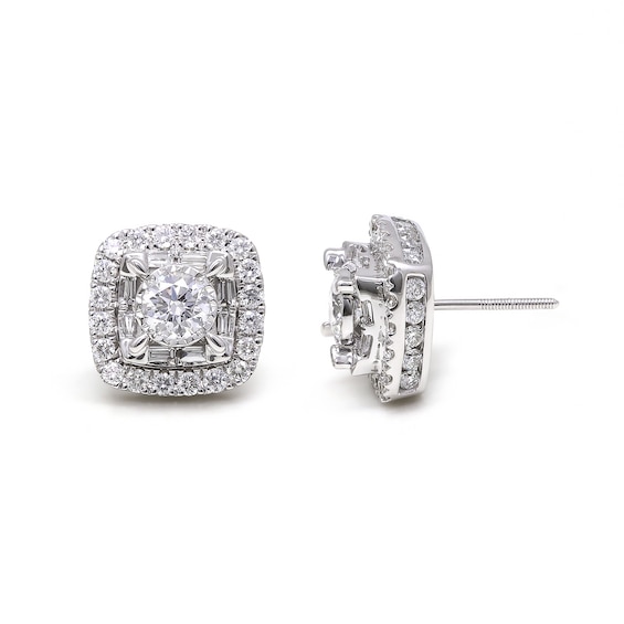 2 CT. T.w. Cushion-Shaped Certified Lab-Grown Multi-Diamond Frame Stud Earrings in 14K White Gold (F/Si2)