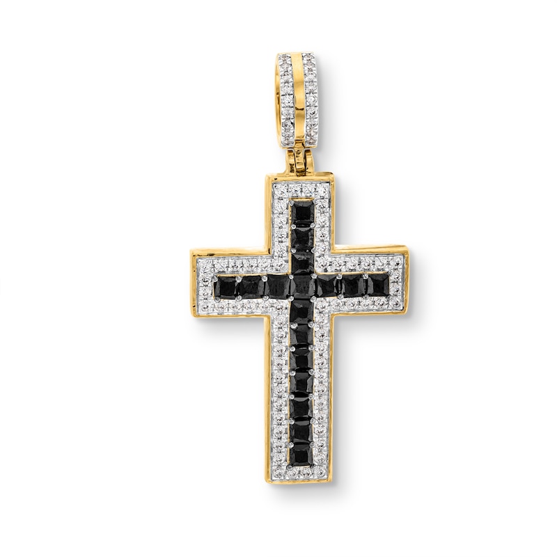 Main Image 1 of 3 CT. T.W. Black and White Diamond Border Cross Necklace Charm in 10K Gold