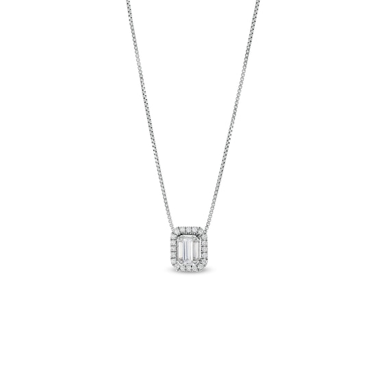 1/4 CT. T.w. Emerald-Shaped Certified Lab-Grown Multi-Diamond Frame Pendant in 14K White Gold (F/Si2)