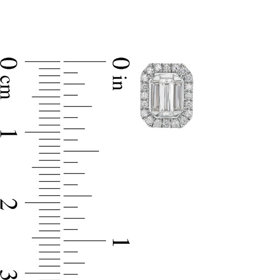 1/2 CT. T.w. Emerald-Shaped Certified Lab-Grown Multi-Diamond Frame Stud Earrings in 14K White Gold (F/Si2)
