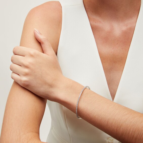 2 CT. T.w. Diamond Flexible Bangle in 10K White Gold - 6.89"