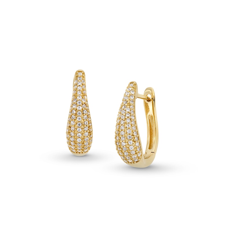 Main Image 1 of 1/3 CT. T.W. Diamond Graduated Multi-Row Dome Hoop Earrings in 10K Gold