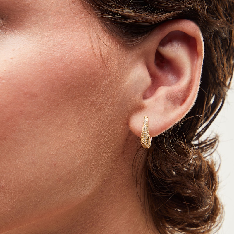 Main Image 2 of 1/3 CT. T.W. Diamond Graduated Multi-Row Dome Hoop Earrings in 10K Gold