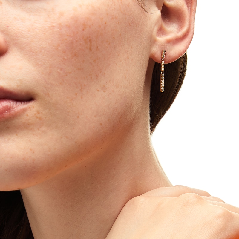 Main Image 2 of 1/5 CT. T.W. Diamond Linear Bar Trio Drop Earrings in 10K Gold