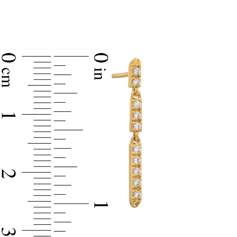 Main Image 3 of 1/5 CT. T.W. Diamond Linear Bar Trio Drop Earrings in 10K Gold