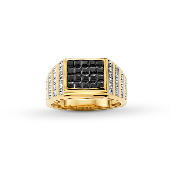 1-1/2 CT. T.w. Princess-Cut Black Multi-Diamond Multi-Row Rectangle-Top Ring in 10K Gold