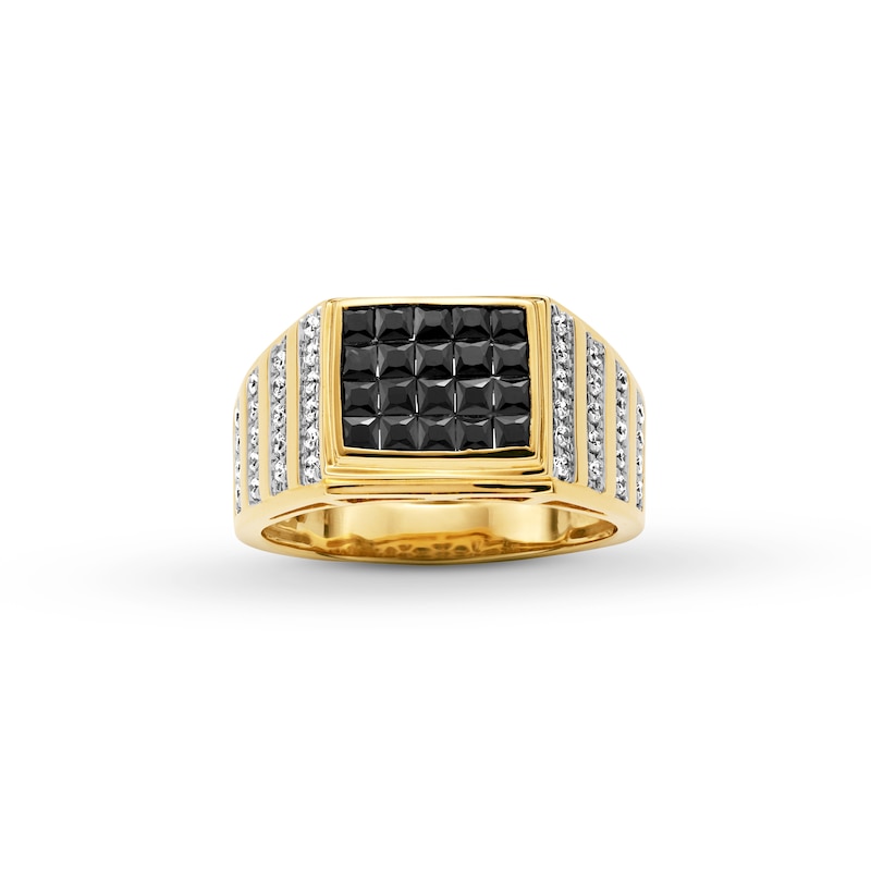 Main Image 1 of 1-1/2 CT. T.W. Princess-Cut Black Multi-Diamond Multi-Row Rectangle-Top Ring in 10K Gold