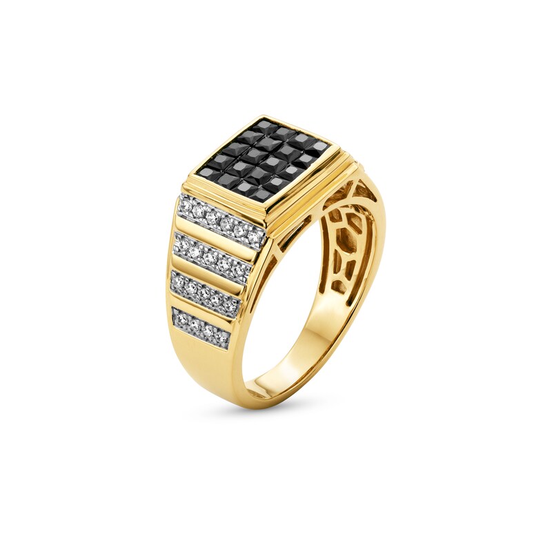 Main Image 3 of 1-1/2 CT. T.W. Princess-Cut Black Multi-Diamond Multi-Row Rectangle-Top Ring in 10K Gold